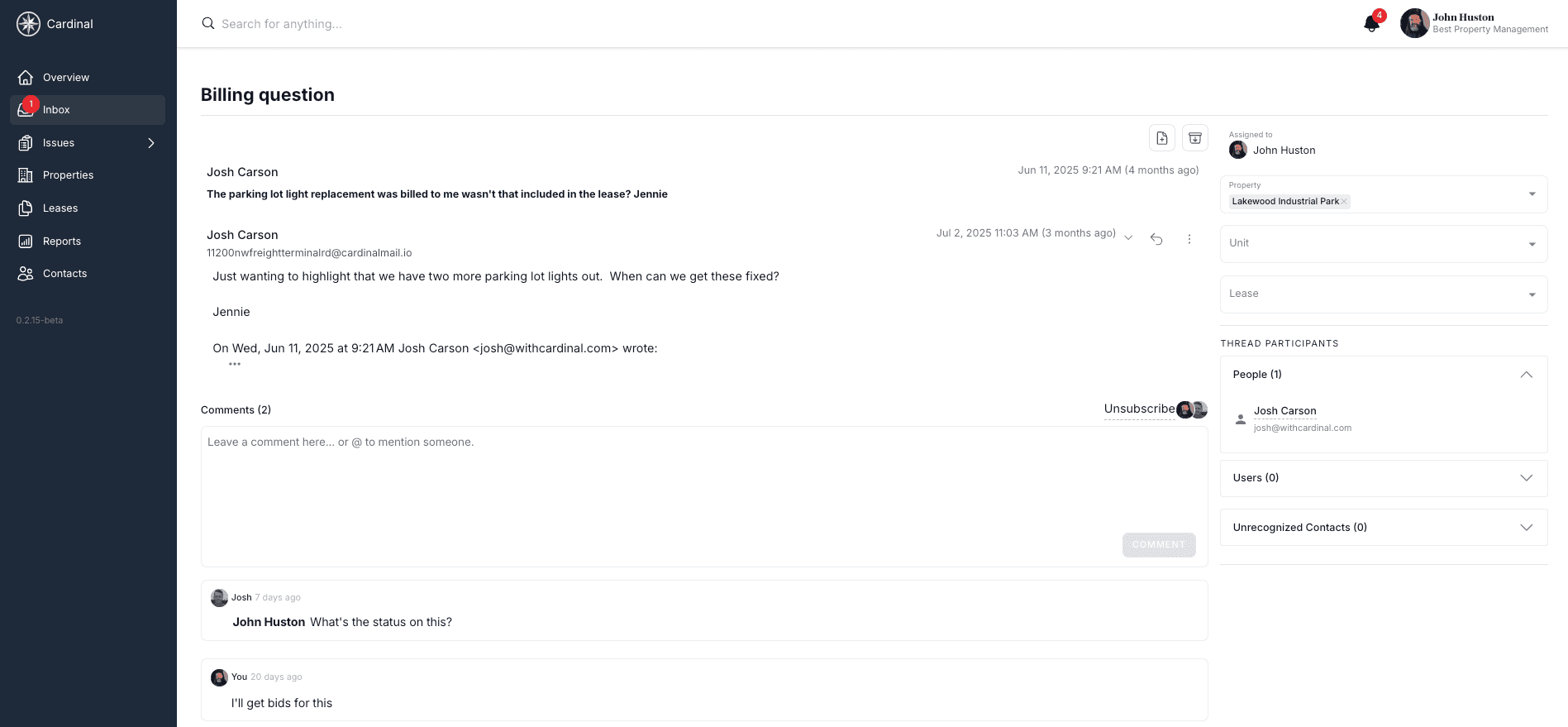 Thread participants showing people, users, and unrecognized contacts